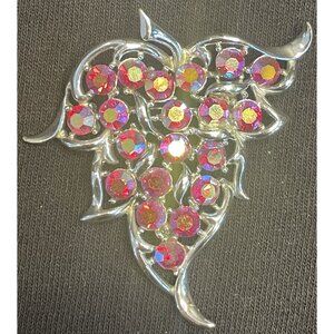 Sarah Coventry Signed Silver Purple Aurora Borealis Grape Brooch Pin Vintage